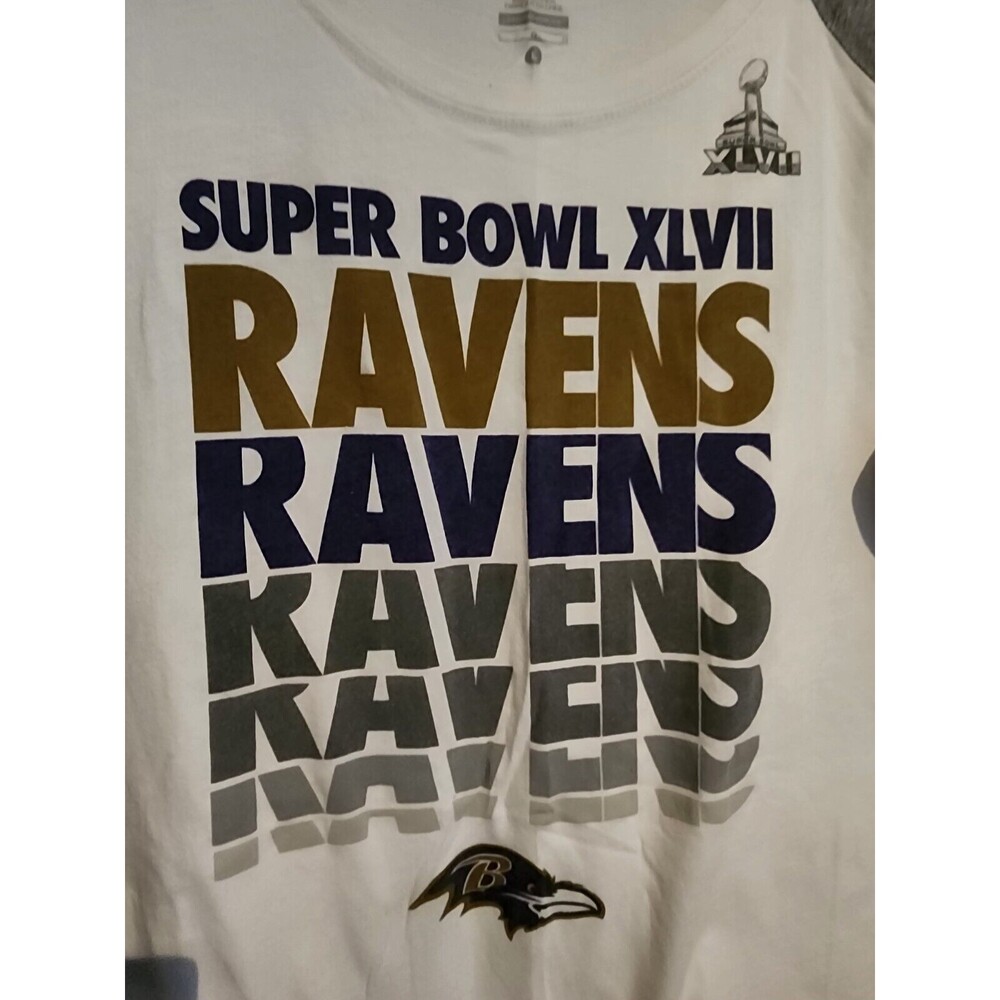 Vintage 2012 BALTIMORE RAVENS Superbowl XLVII NFL 3/4 Sleeve Tshirt YOUTH Lg